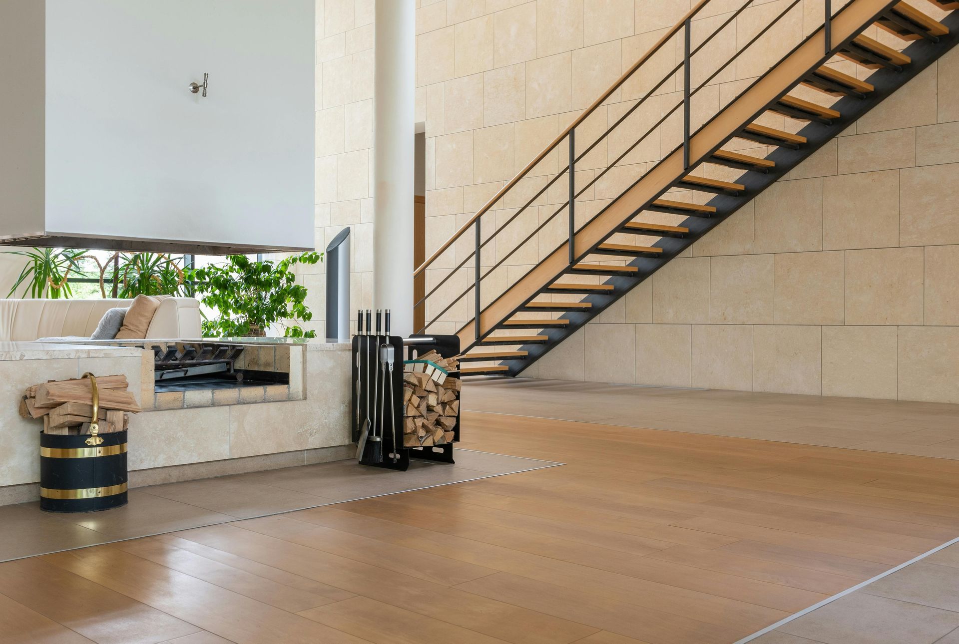 There is a staircase in the middle of the room.