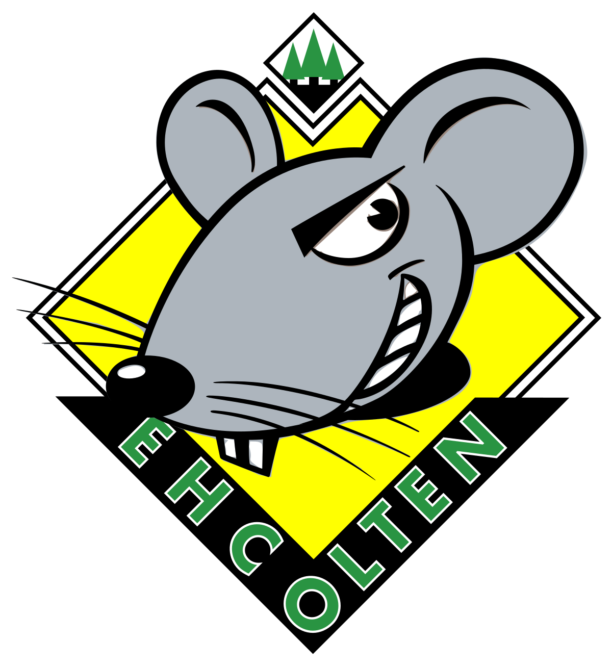 EHC Olten Logo mit einer Maus auf gelbem Hintergrund