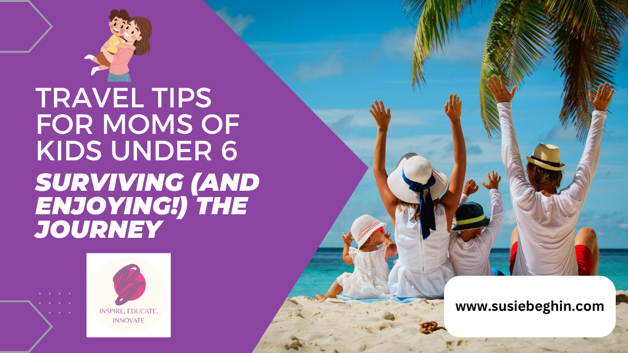 A family is sitting on the beach with their arms in the air.