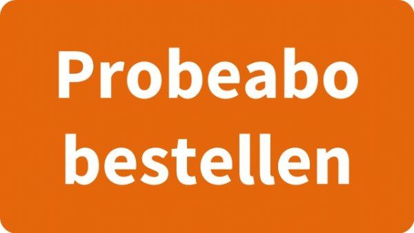 Oranger Button mit weißem Text „Probeabo bestellen“