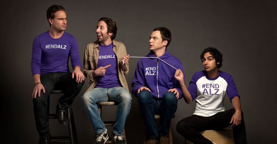 Four cast members of The Big Bang Theory wearing 