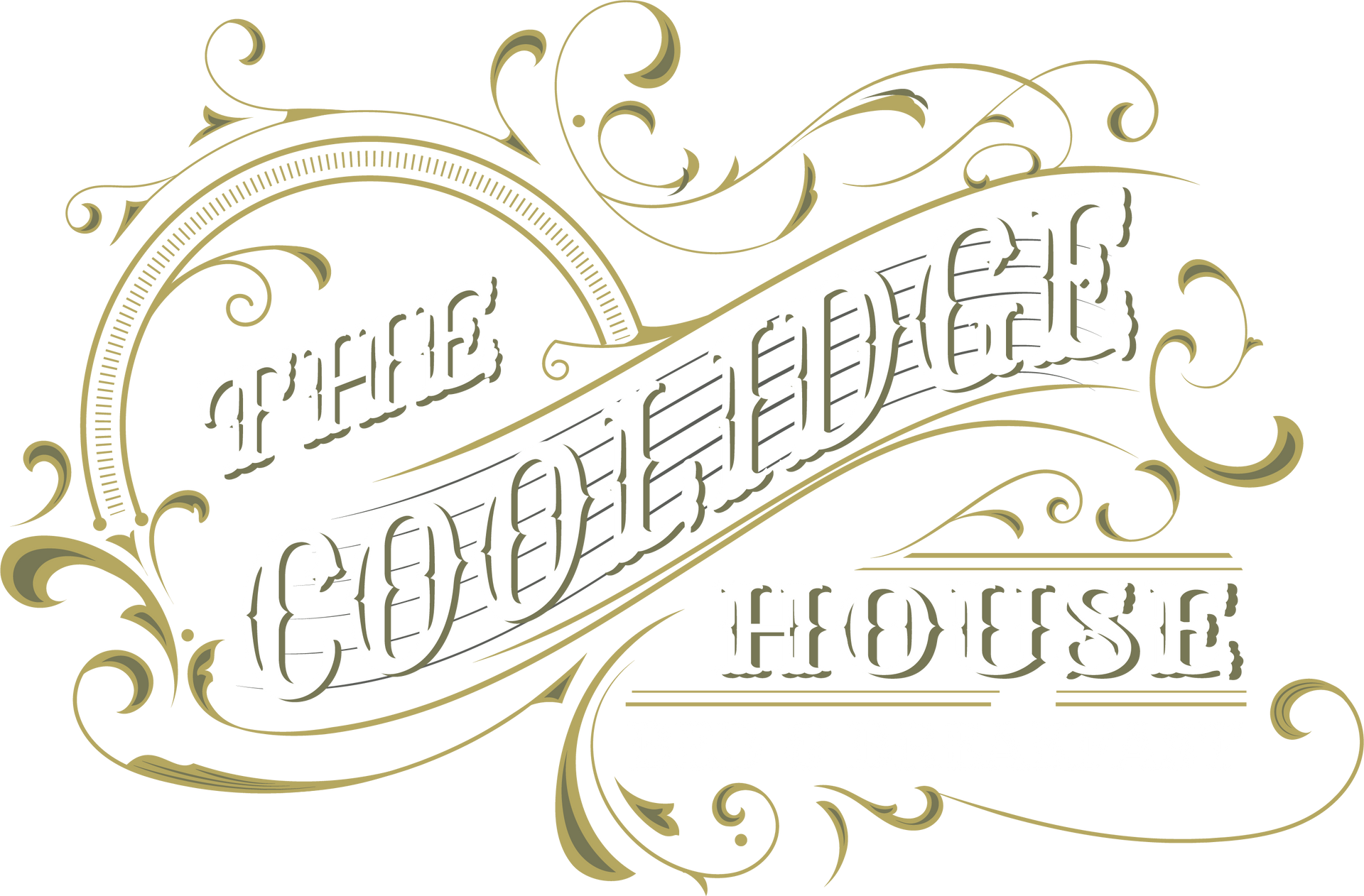 A gold and white logo for the coffeehouse