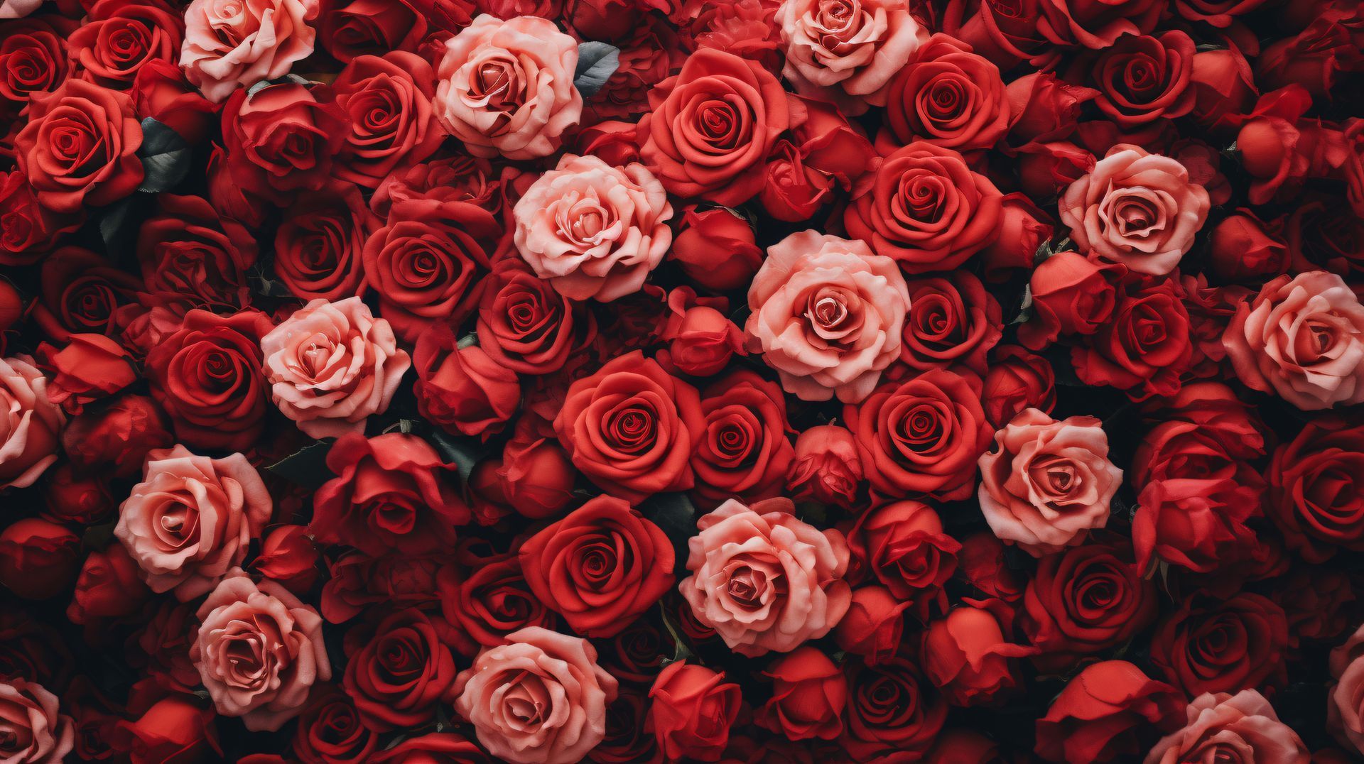 Red and pink roses fill the frame.