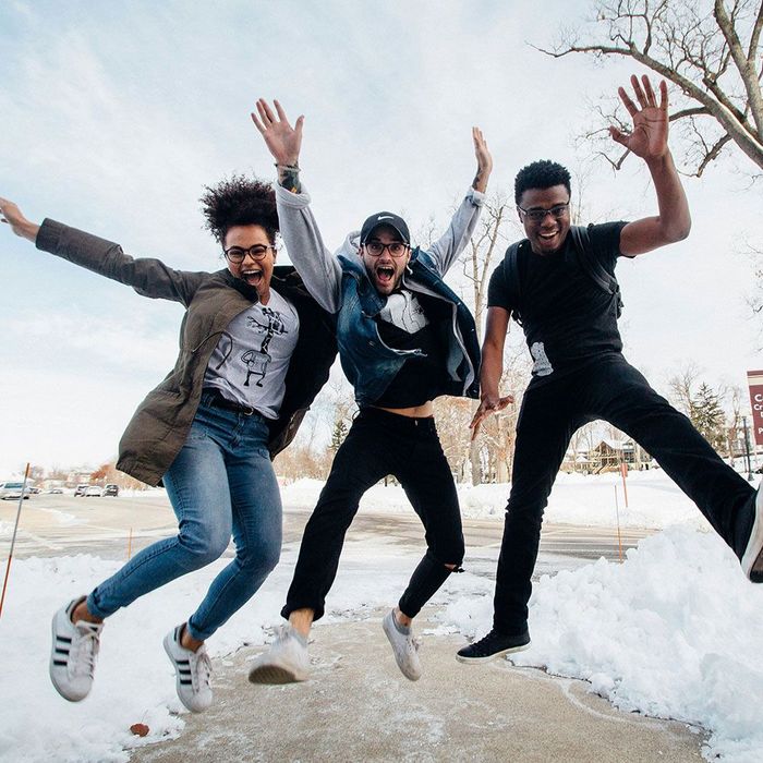 jumpshot of three friends