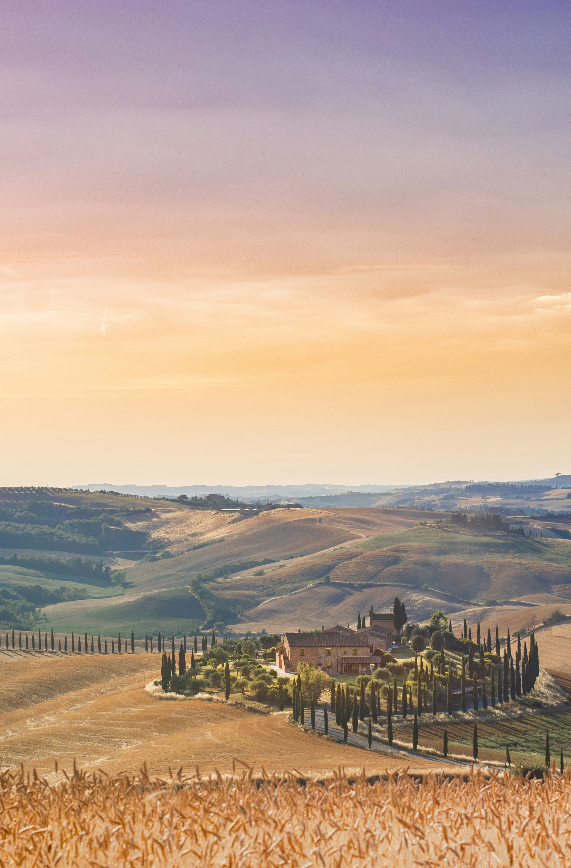 View of Tuscany during the sunset