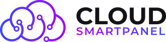 The logo for cloud smartpanel is purple and black with a cloud in the middle.