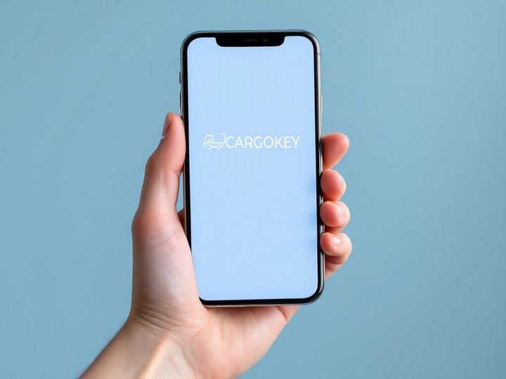 Een persoon houdt een mobiele telefoon in zijn hand. Mobiel platform CargoKey