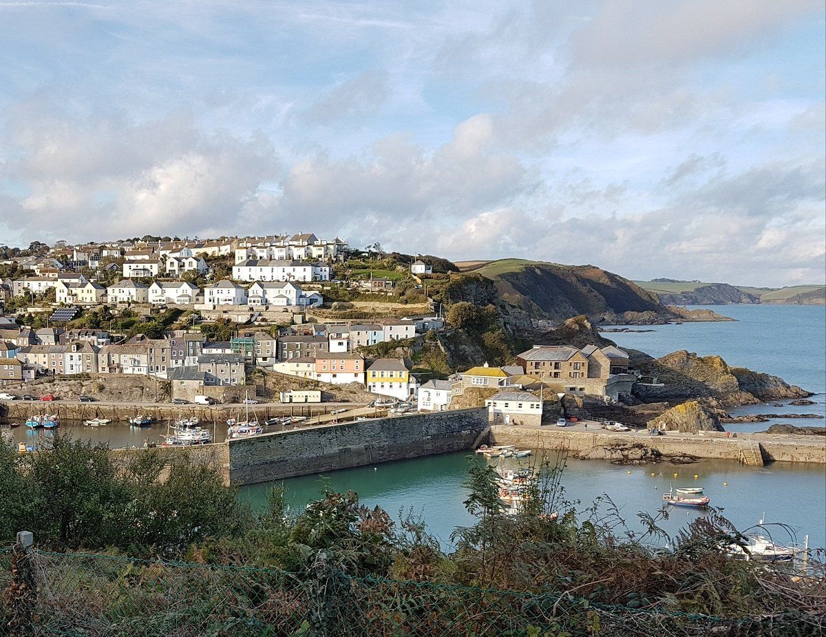Looking down from a height to picturesque Mevagissey harbour and village