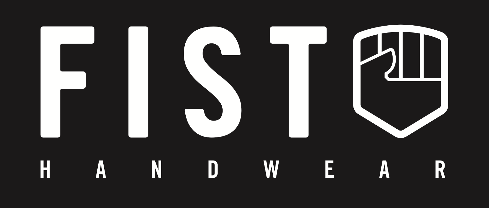 The fist handwear logo is white on a black background.