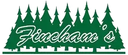 Fincham's logo with green pine trees and script text on a white background