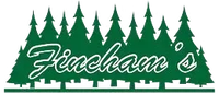 Fincham's logo with green pine trees and script text on a white background