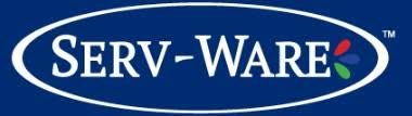 A blue and white logo for a company called serv-ware