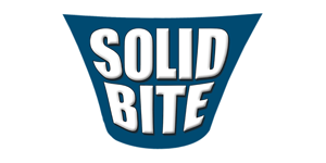 Logo for Solid Bite in white text on a blue trapezoid shape.