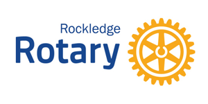 Rockledge Rotary logo with text and gear symbol in blue and gold.