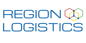 Region Logistics logo: blue text with stacked words, and geometric shapes in red, yellow, and green.