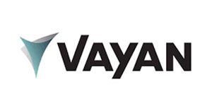 Logo for Vayan. Black text with a teal and gray stylized design of a folded shape.