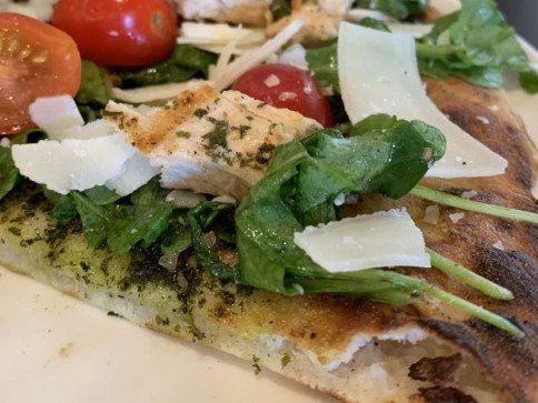 Arugula Pizza with Cauliflower Crust and Grilled Chicken