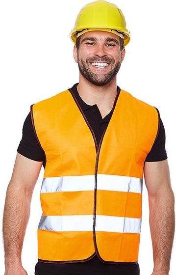 smiling serviceman in orange vest