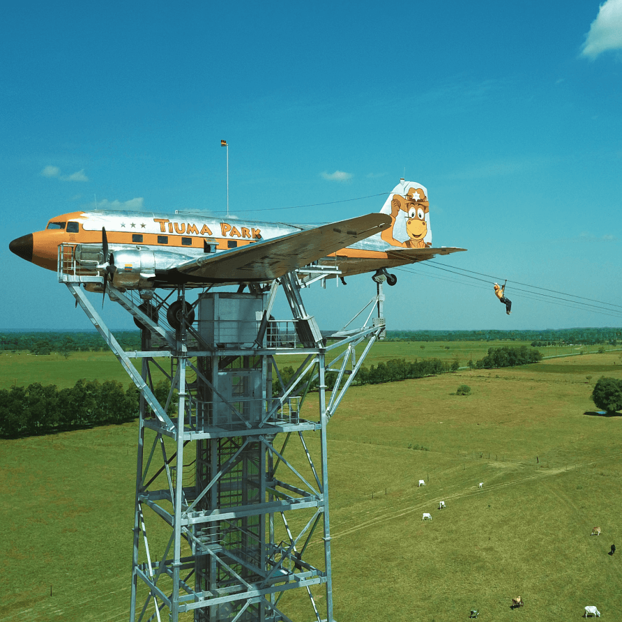 Un avión con el pulgar hacia abajo está sentado en lo alto de una torre