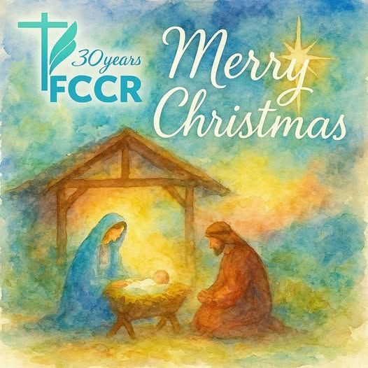 Watercolor nativity scene: Mary, Joseph, baby Jesus in a manger; star, warm colors, 