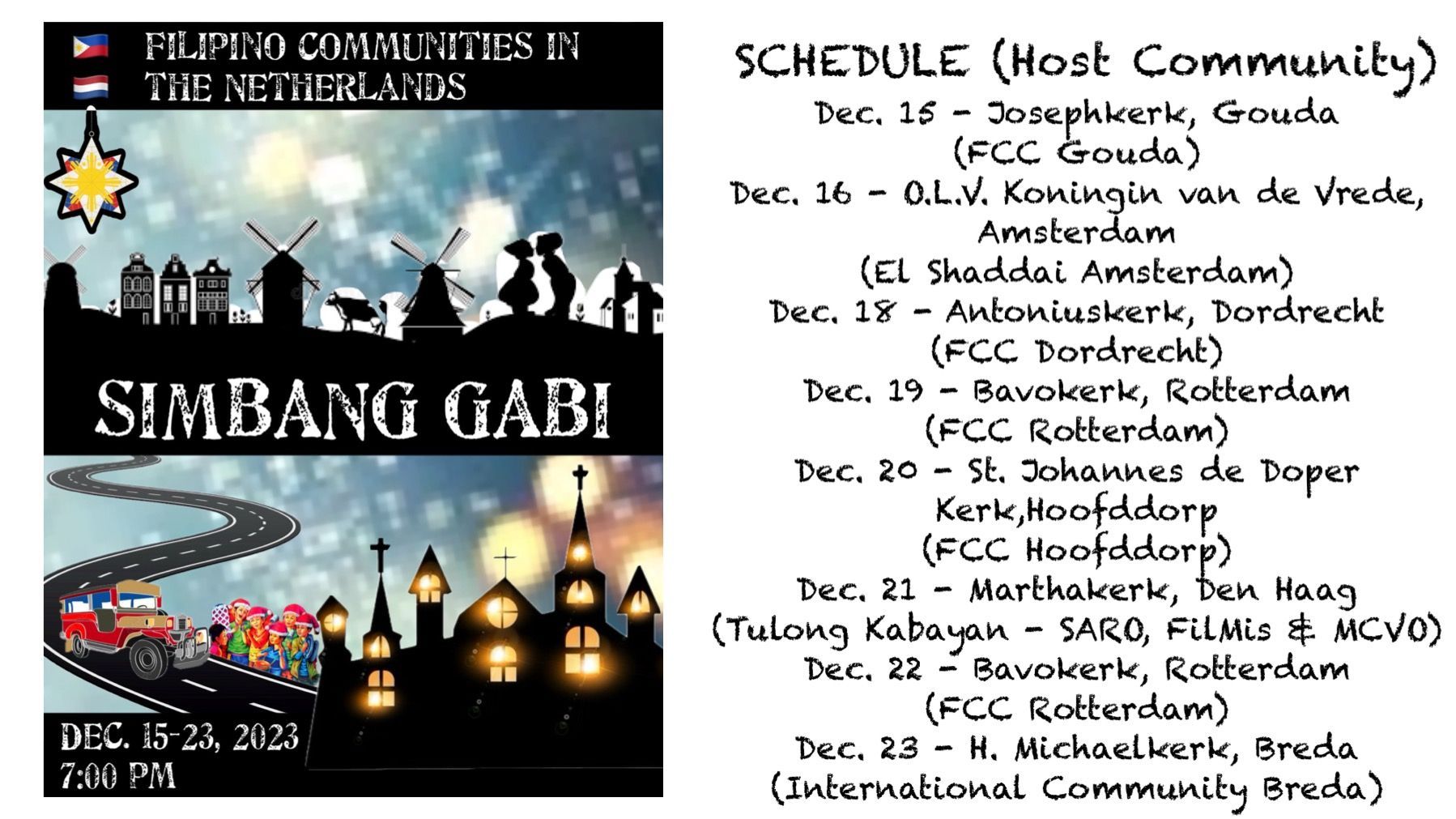 A poster for simbang gabi in the netherlands