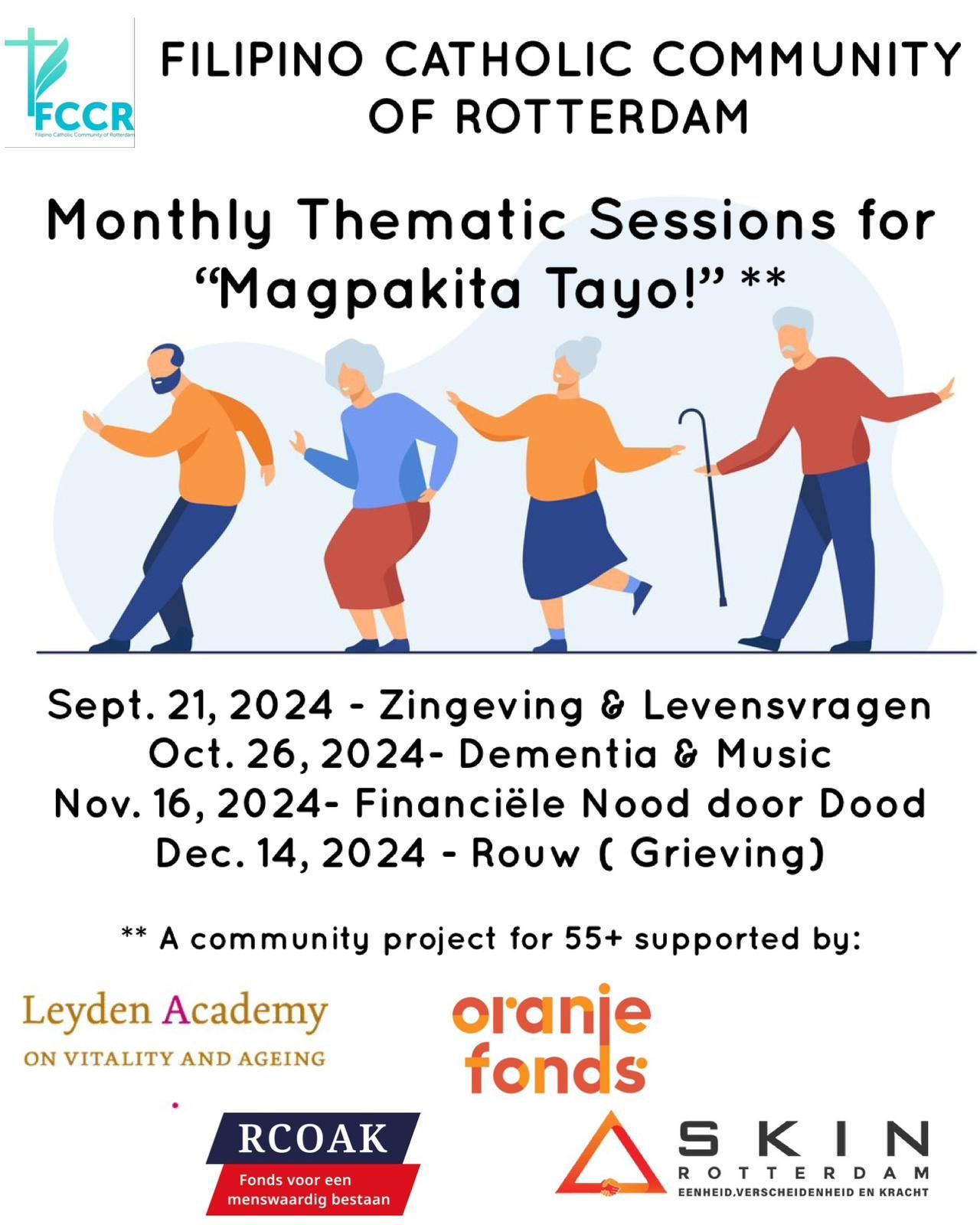 A poster for monthly thematic sessions for filipino catholic community of rotterdam