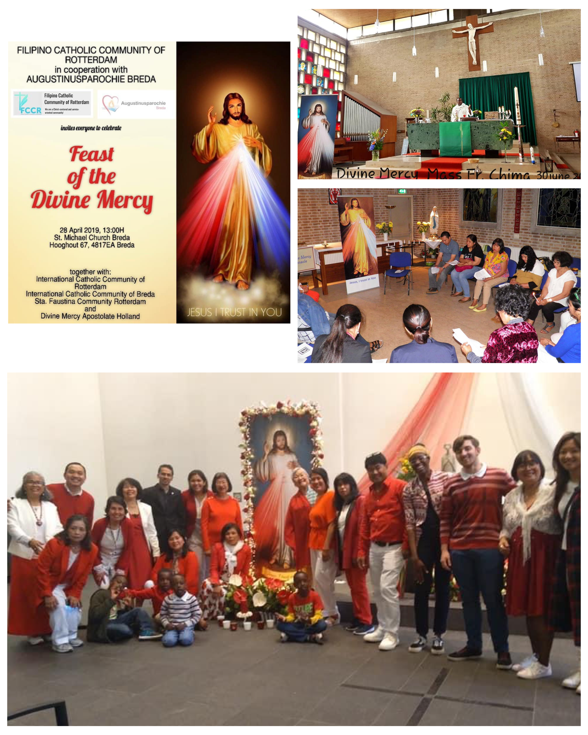 A group of people are gathered in a church for the feast of the divine mercy