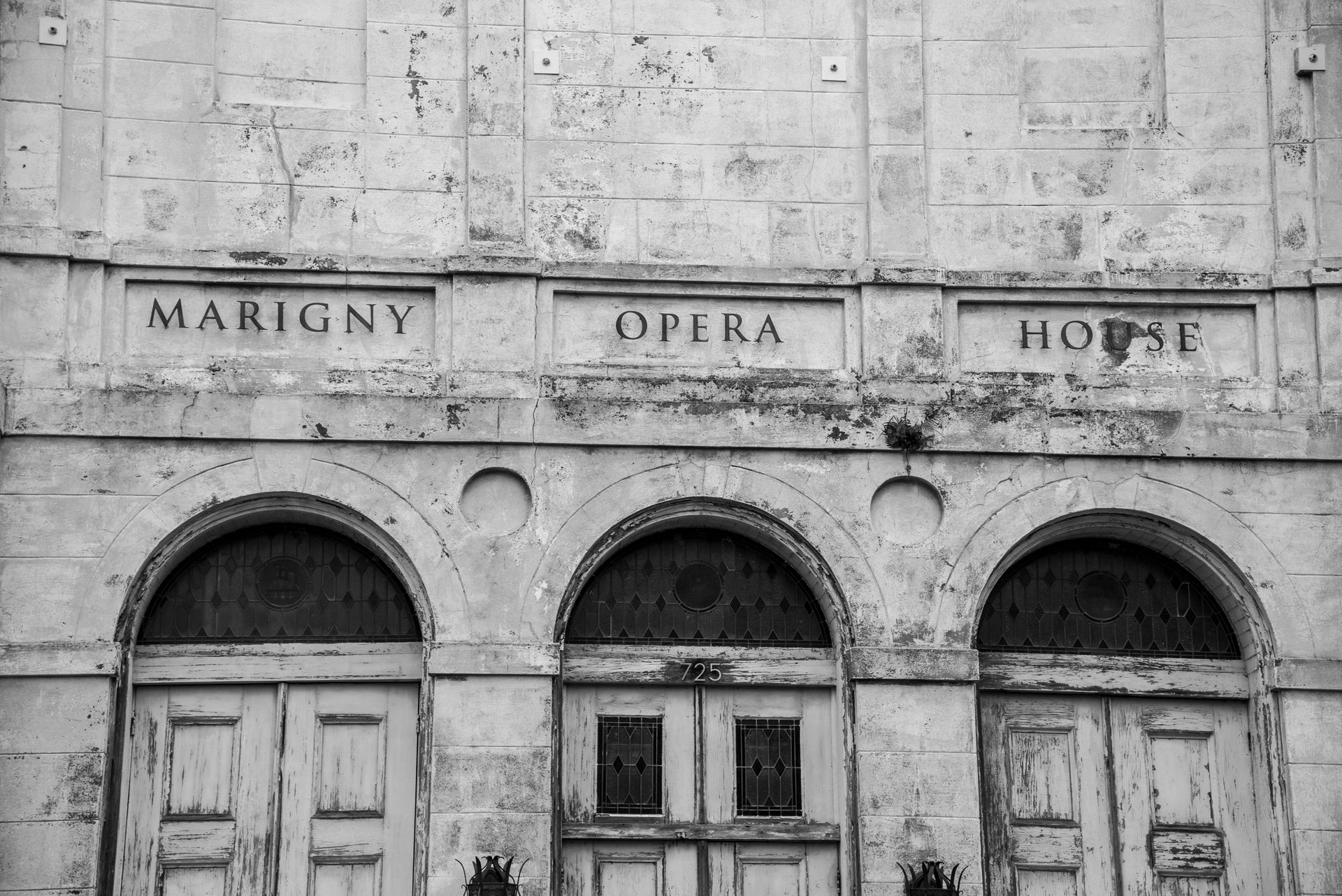 A black and white photo of the marigny opera house
