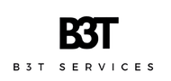 A black and white logo for b3t services
