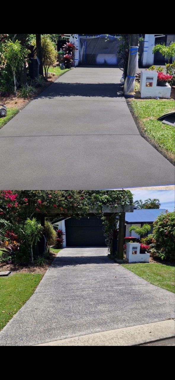 A Man Wearing Gloves Is Painting A Wall With A Roller — Fantastic Frank's Concrete Resurfacing In Byron Bay, NSW