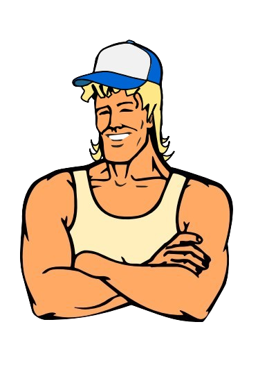 A Cartoon Man Wearing A Hat And A Tank Top With His Arms Crossed — Fantastic Frank's Concrete Resurfacing In Byron Bay, NSW