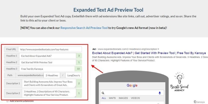 Karooya Expanded Text Ad Preview Tool
