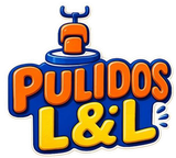 Logotipo naranja y azul de “PULIDOS L&L” con un icono estilizado de una tapa de botella encima del texto.
