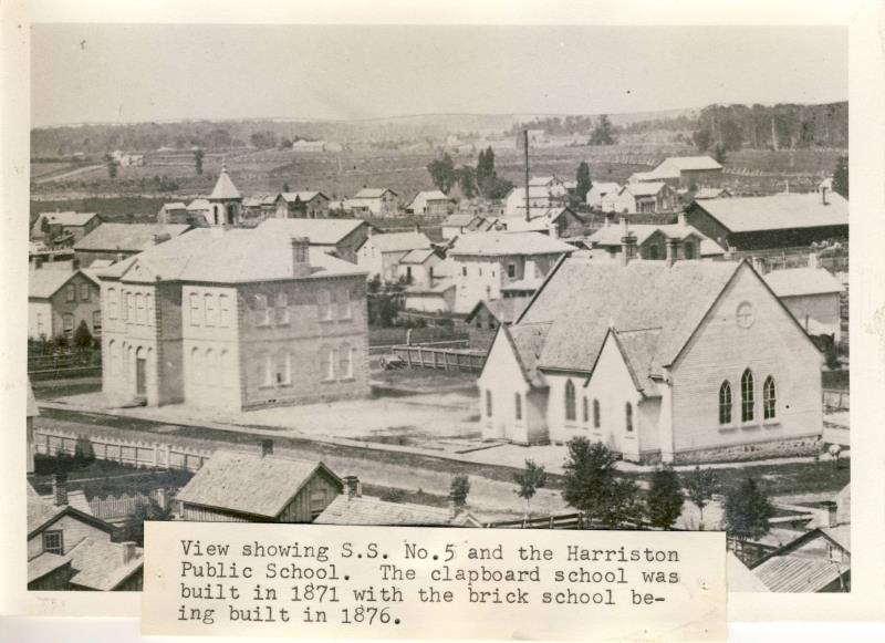 A black and white photo of the harrison public school