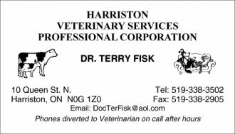 A business card for harrison veterinary services professional corporation