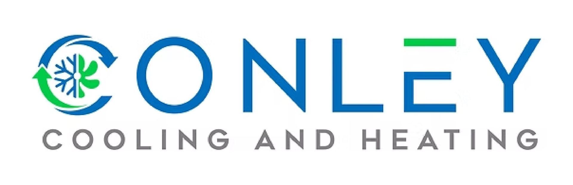 The logo for conley cooling and heating is blue and green.