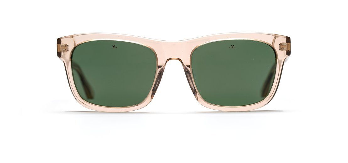 occhiali da sole con lente squadrata e montatura in celluloide