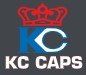 A logo for kc caps with a crown on top of it.