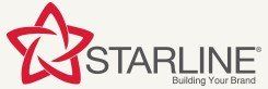 The starline logo is red and black and says `` building your brand ''.