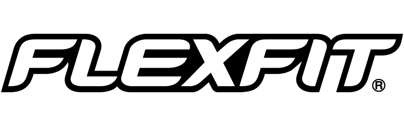 A black and white logo for flexfit on a white background.