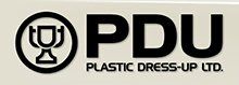A black and white logo for pdu plastic dress-up ltd.
