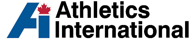 The logo for athletics international is blue and black