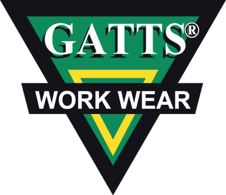 A green and black logo for gatts work wear