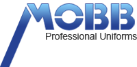 A blue and white logo for mobb professional uniforms