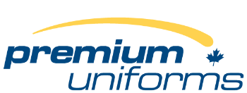 A blue and yellow logo for premium uniforms