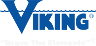 The viking logo is blue and white and says `` brave the elements ''.