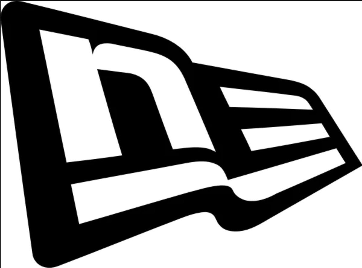 A black and white new era logo on a white background