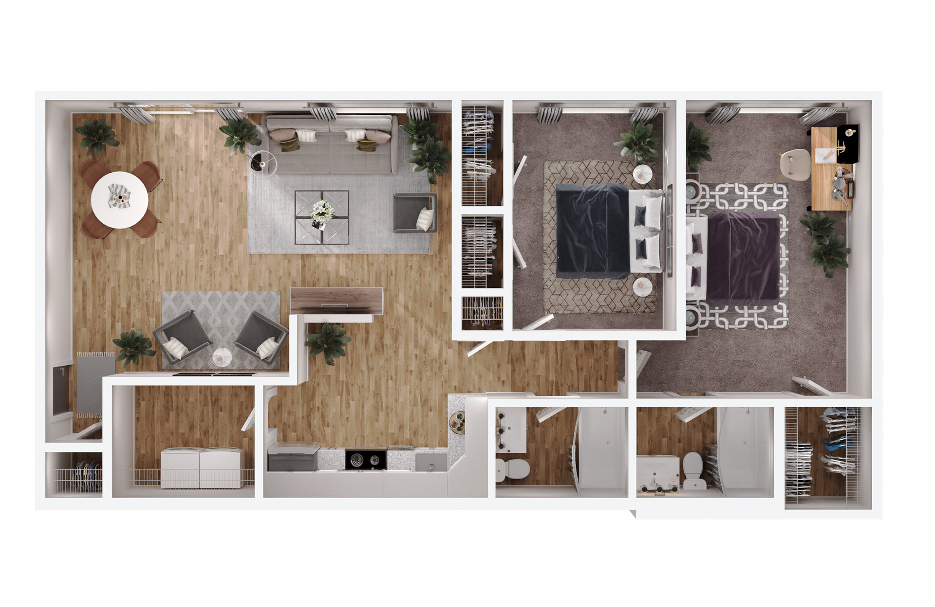 2 BED, 1 BATH Floor Plan