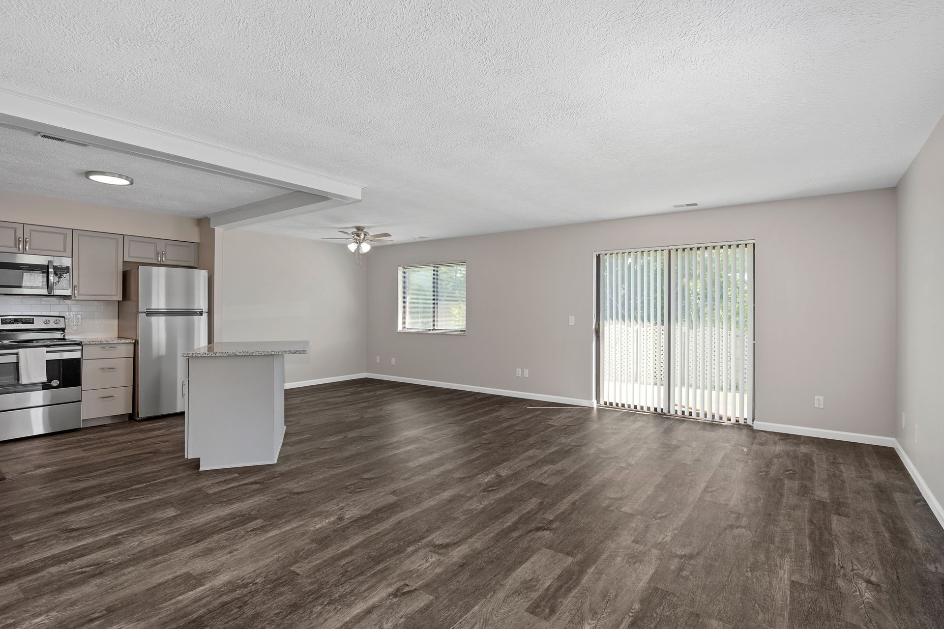 Image of the kitchen, living and dining room area