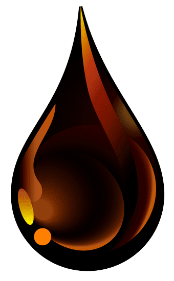 Una gota de líquido marrón con un centro amarillo sobre un fondo blanco.